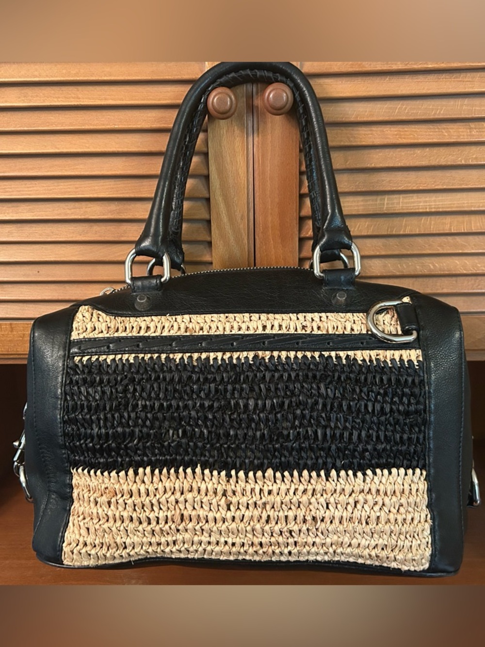 Rebecca Minkoff Black and Natural Woven Satchel